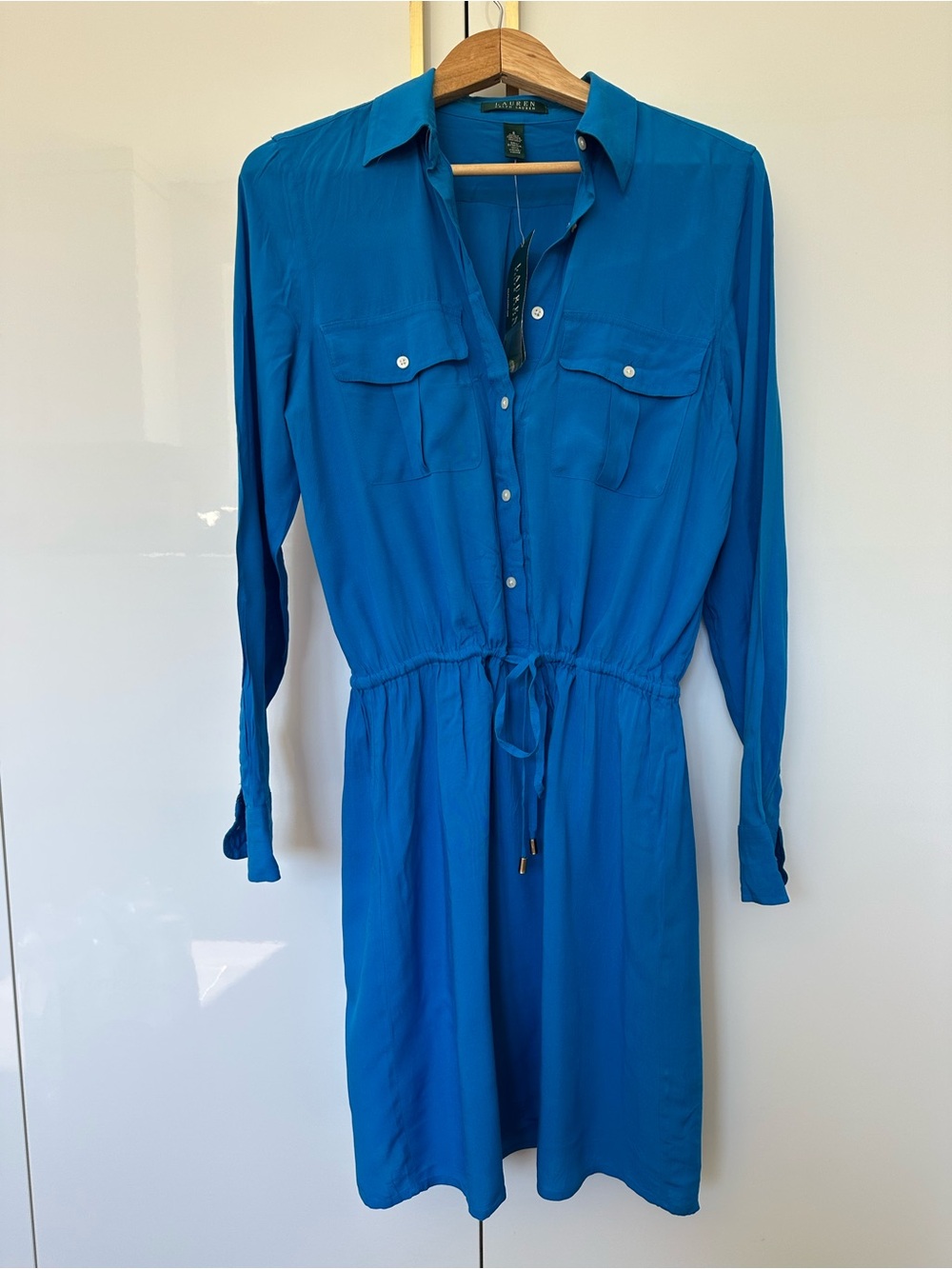 Lauren Ralph Lauren Blue Drawstring Waist Shirt Dress Size 6 NWT